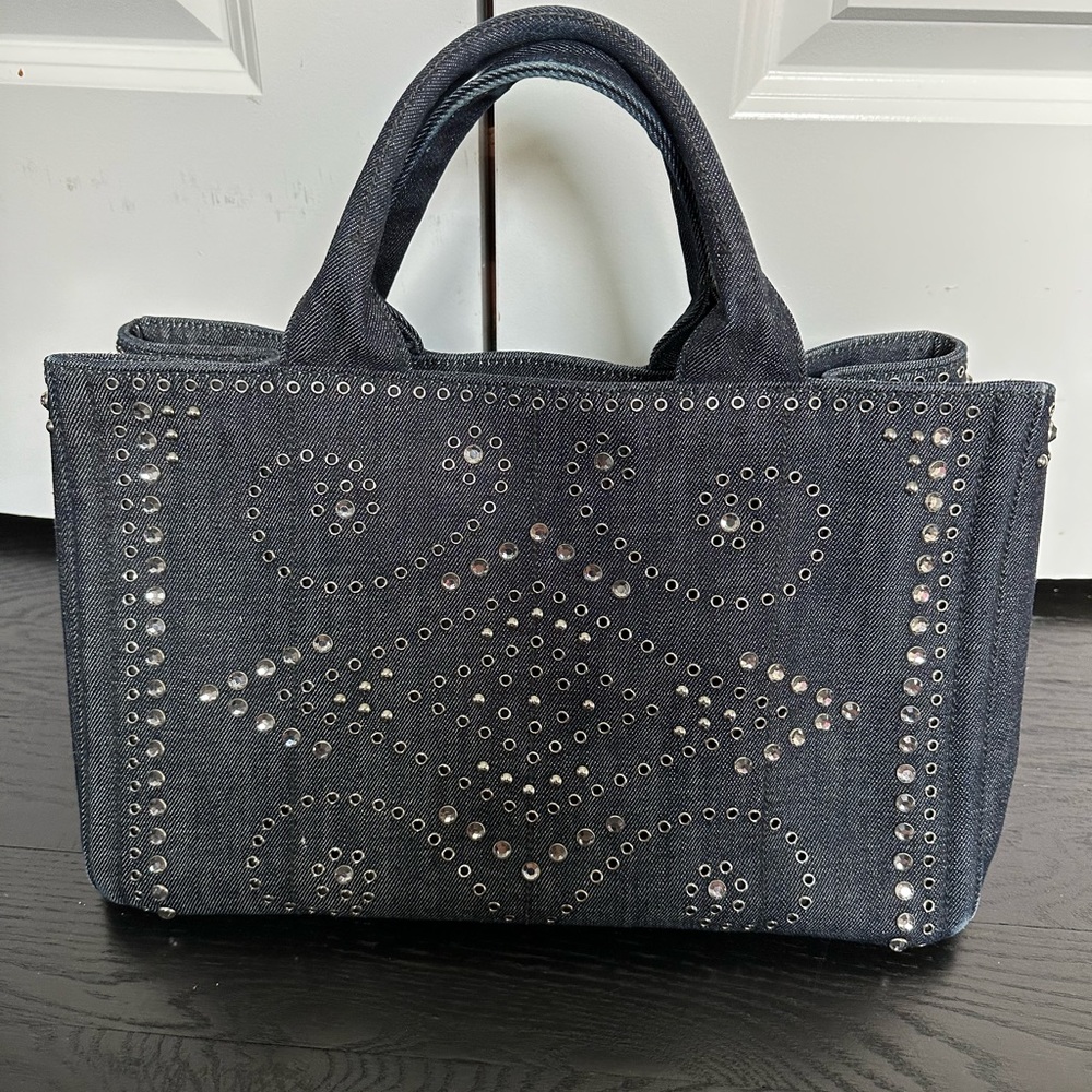 Prada Limited Edition Denim Studded Bag Tote Diaper Bag Beach